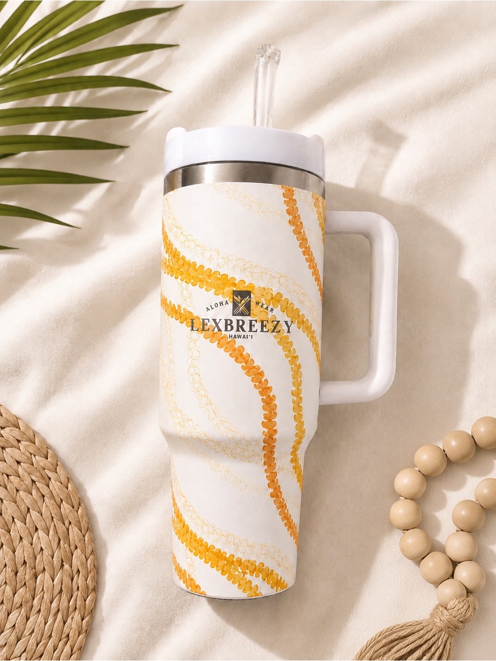 LEXBREEZY White & Yellow Insulated Travel Mug with Handle🤍✨